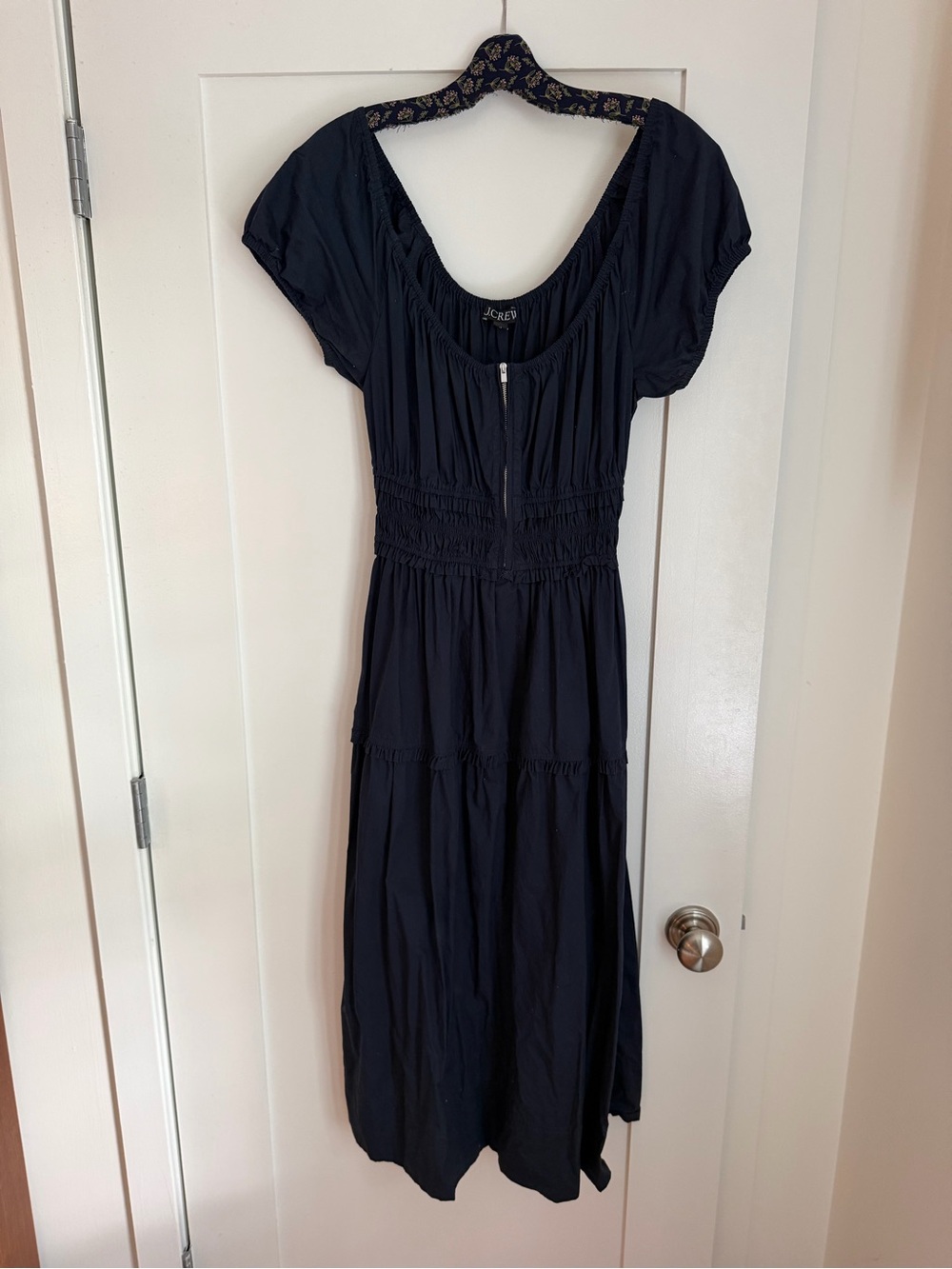 J. Crew Black Scoop-Neck Tiered Midi Dress